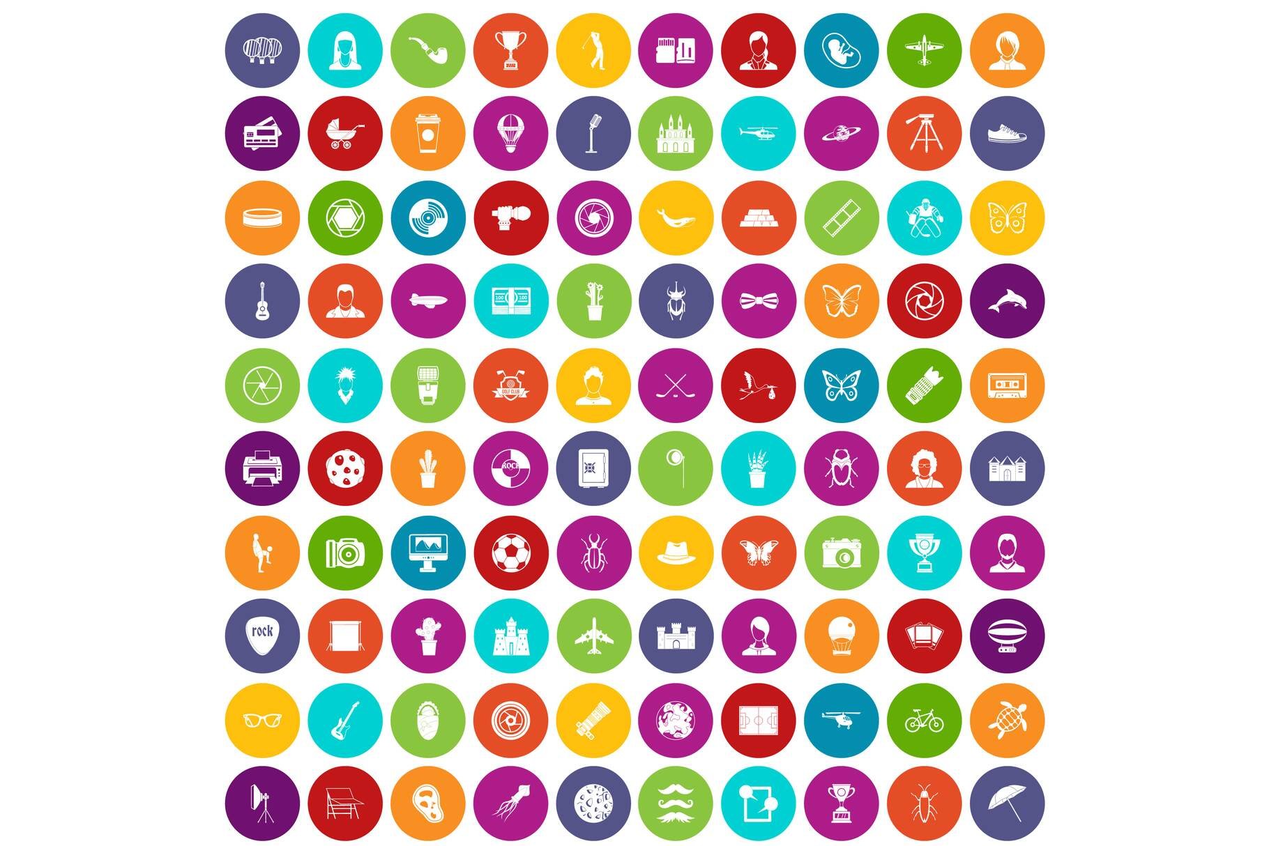 100 photo icons set color cover image.