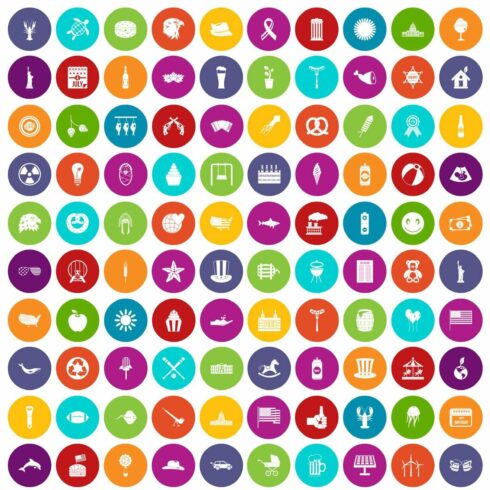 100 summer holidays icons set color cover image.