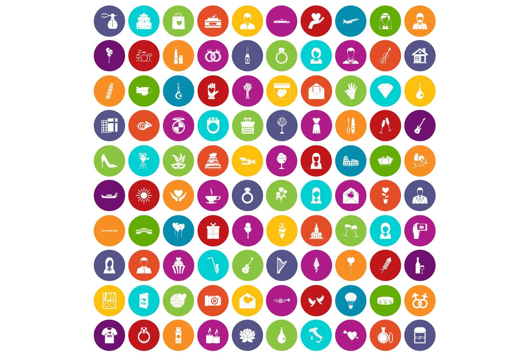 100 wedding icons set color cover image.