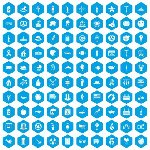100 summer holidays icons set blue cover image.
