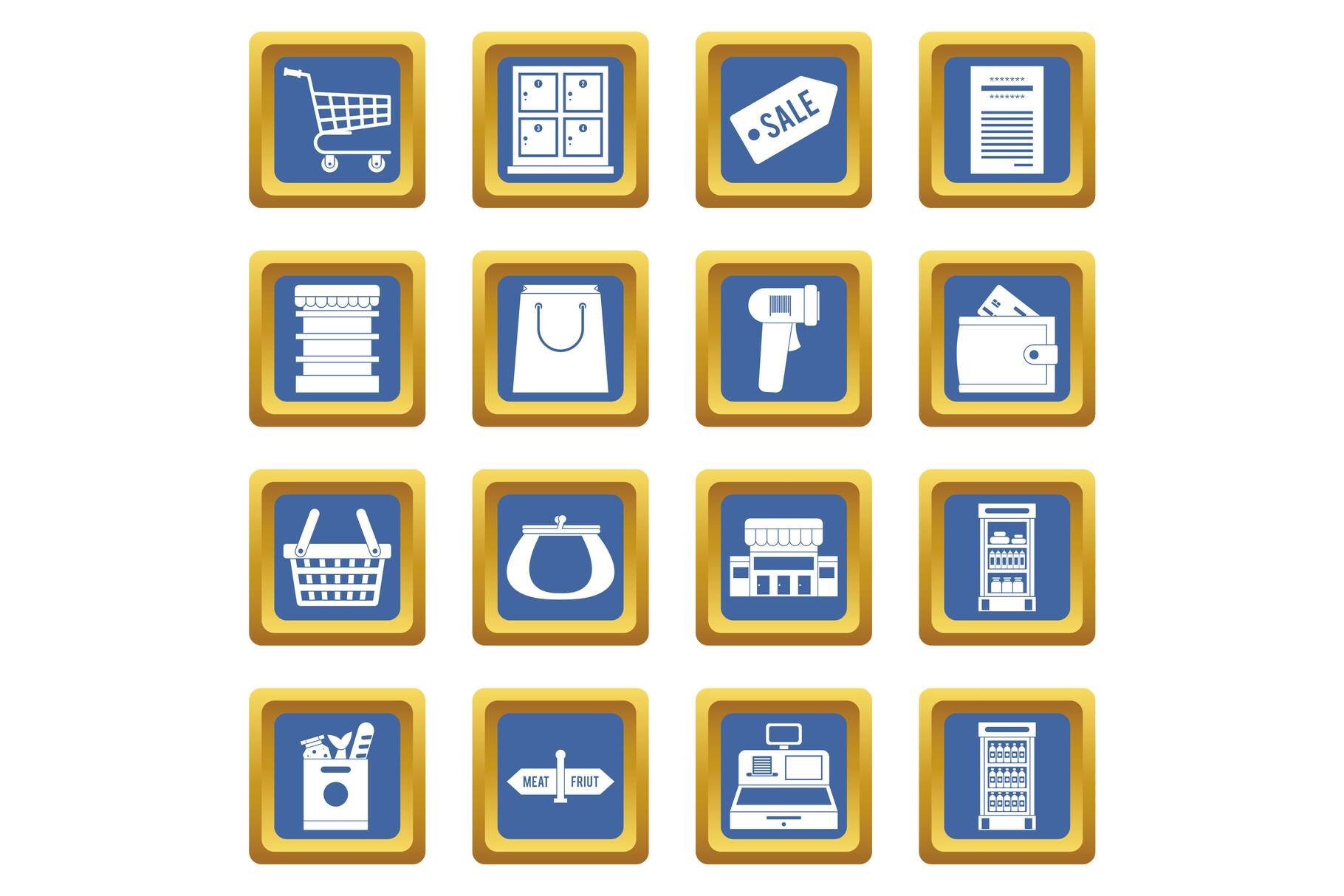 Supermarket icons set blue cover image.