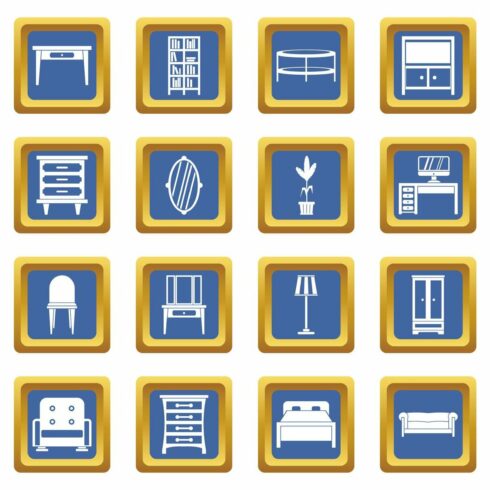 Furniture icons set blue cover image.