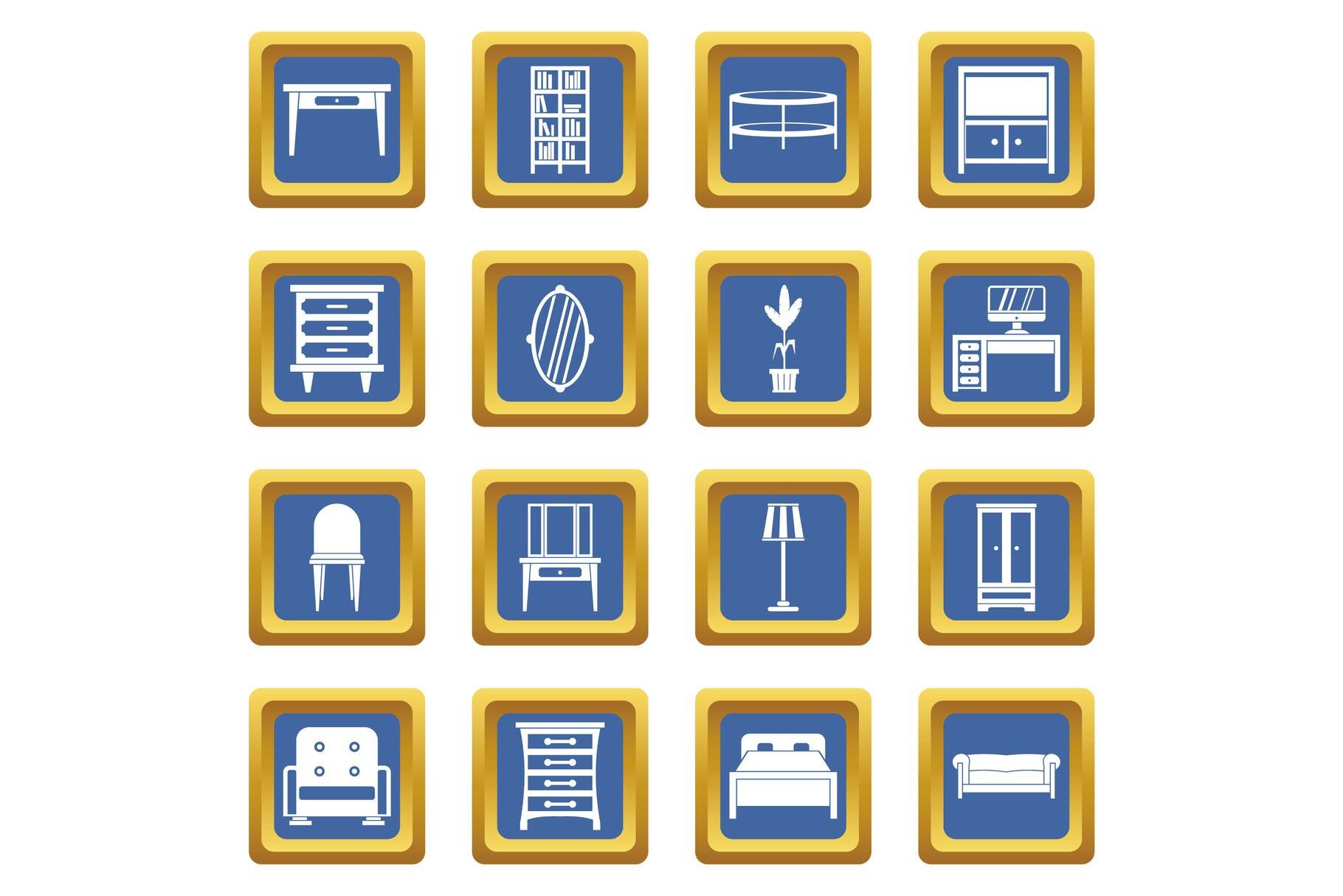 Furniture icons set blue cover image.