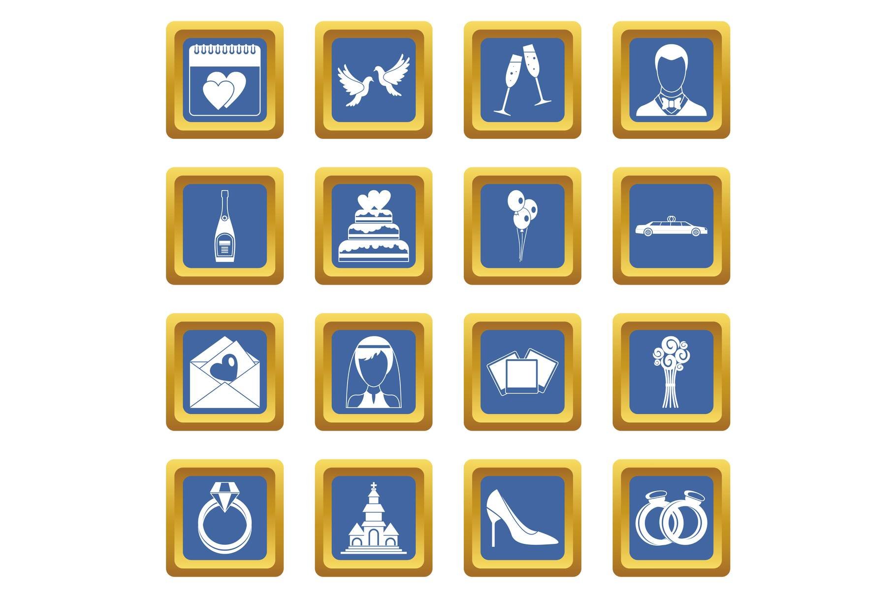 Wedding icons set blue cover image.