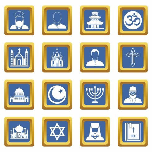 Religious symbol icons set blue cover image.