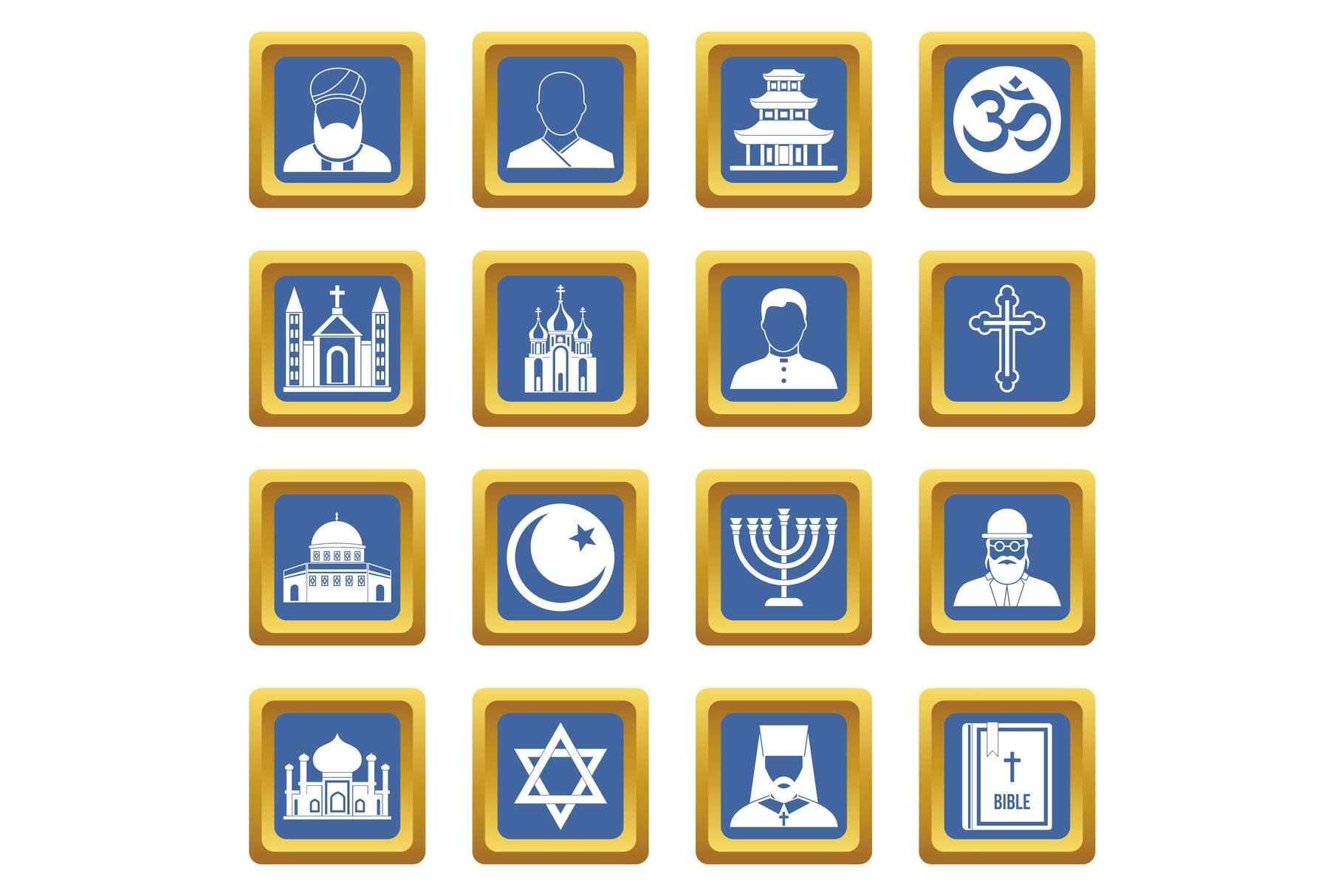 Religious symbol icons set blue cover image.