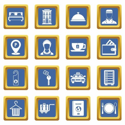 Hotel icons set blue cover image.