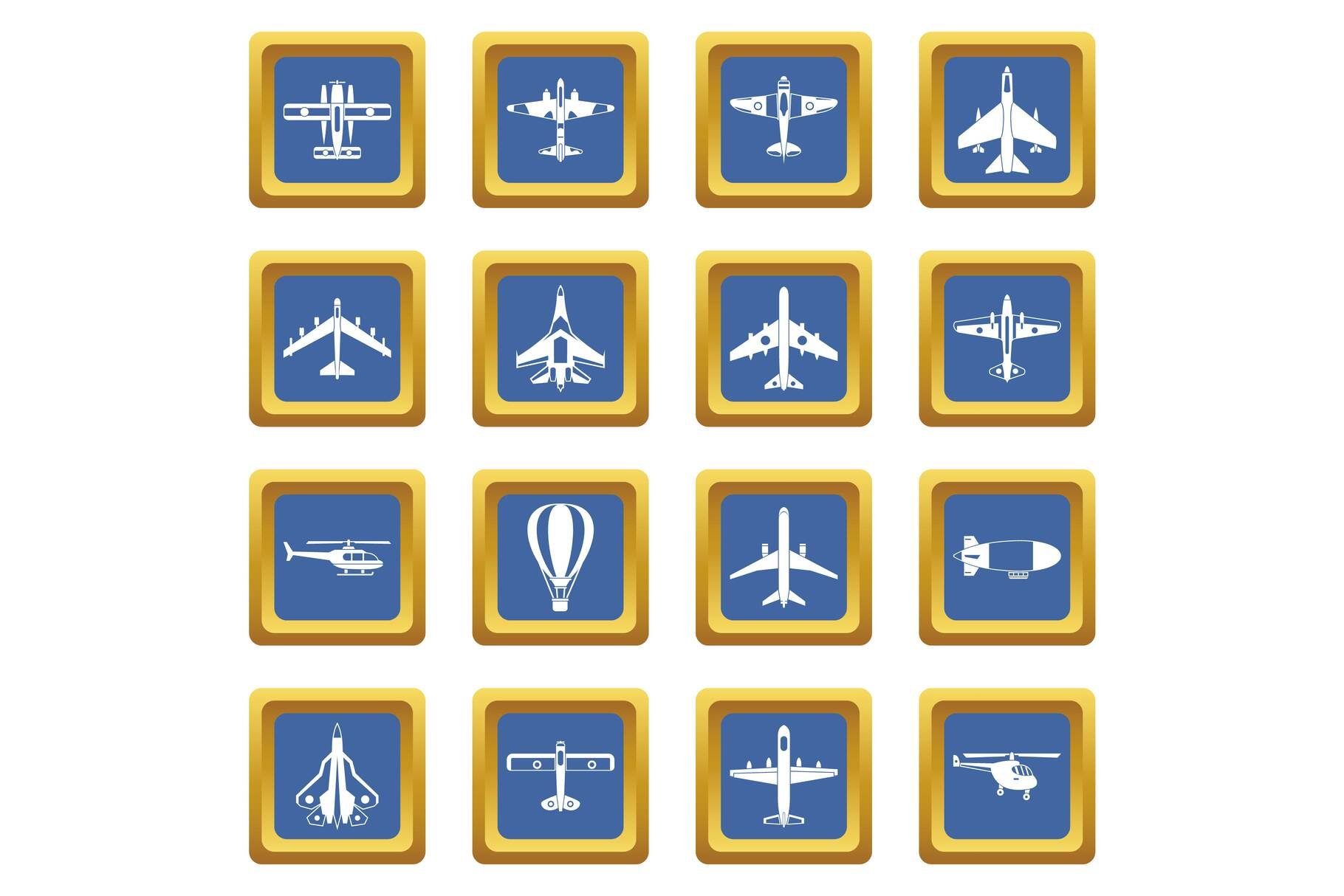 Aviation icons set blue cover image.