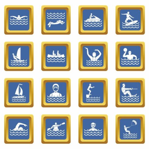 Water sport icons set blue cover image.