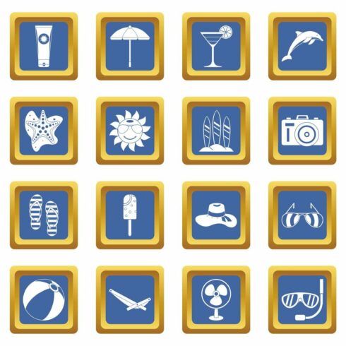 Summer rest icons set blue cover image.