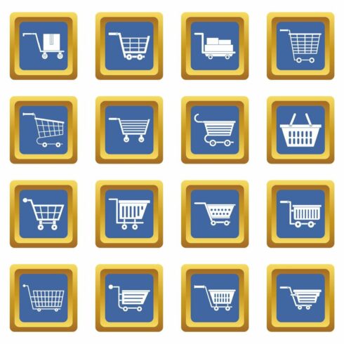 Shopping cart icons set blue cover image.