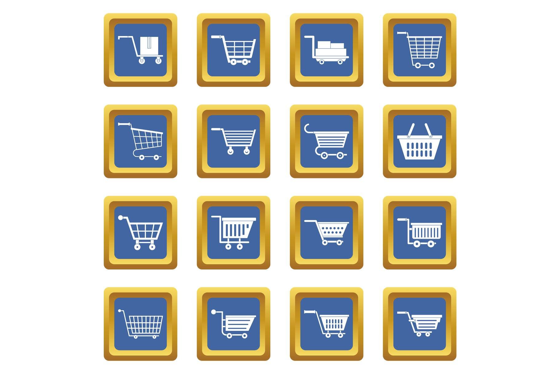 Shopping cart icons set blue cover image.