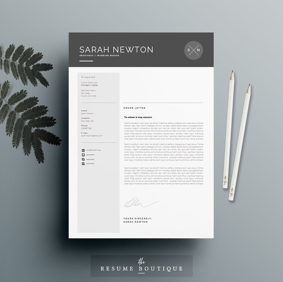 Resume template with a pencil and a plant.