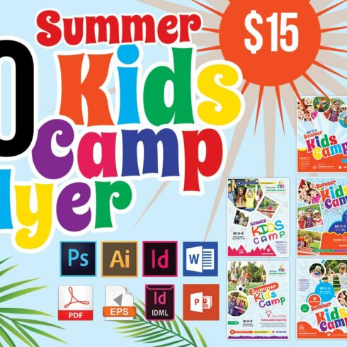 10 Kids Summer Camp Flyers 90% OFF cover image.