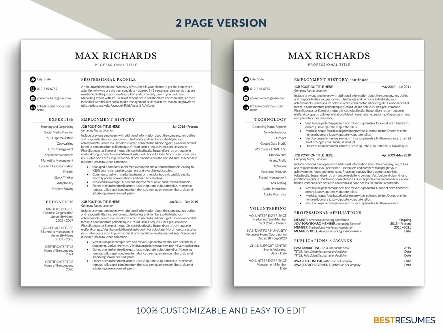 C-Level Resume Template Word – MasterBundles