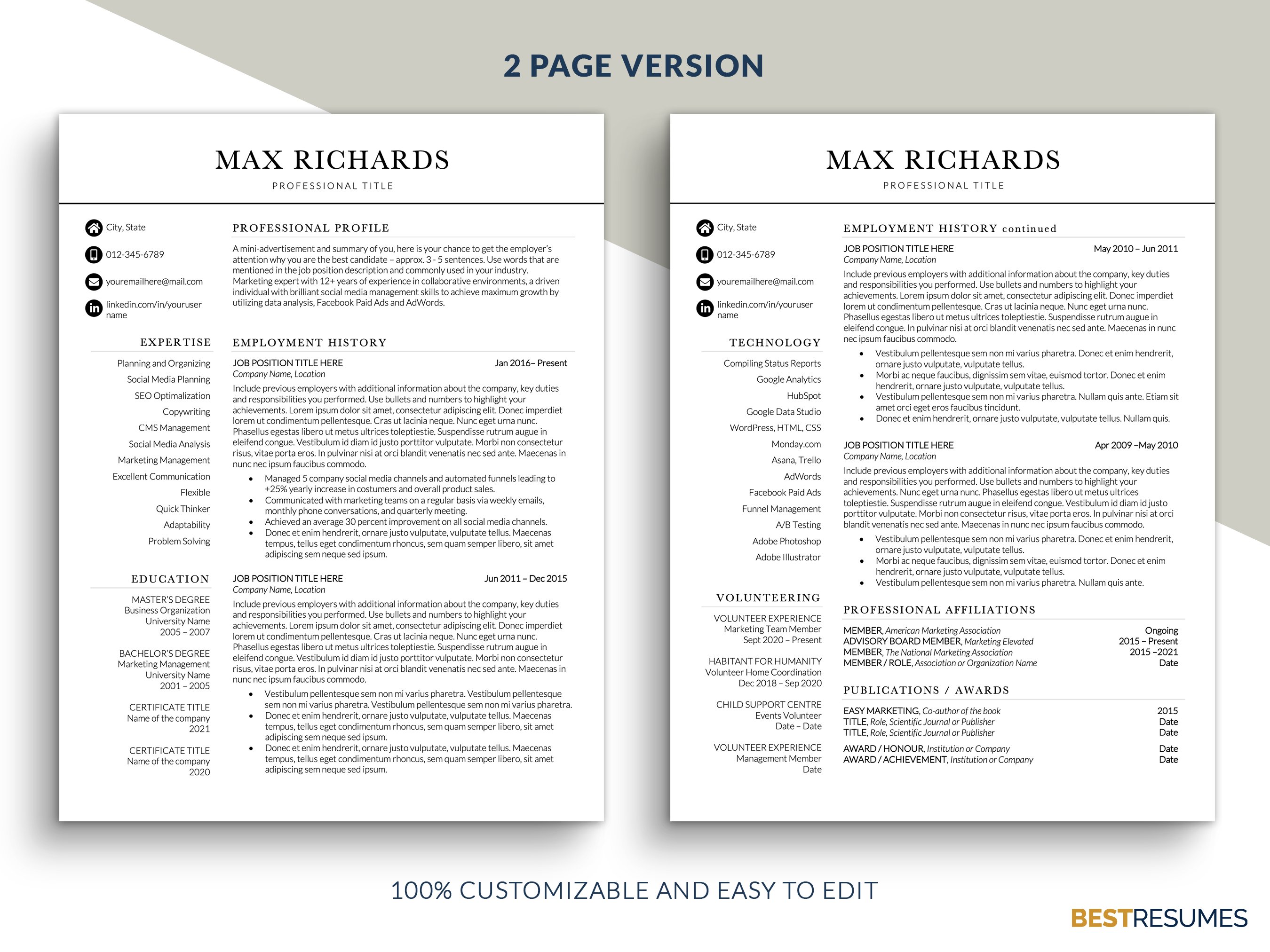 C-Level Resume Template Word preview image.