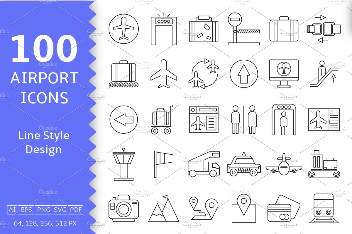 100 Airport Icons Set cover image.