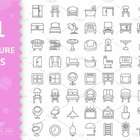 81 Furniture & Home Decoration Icons cover image.