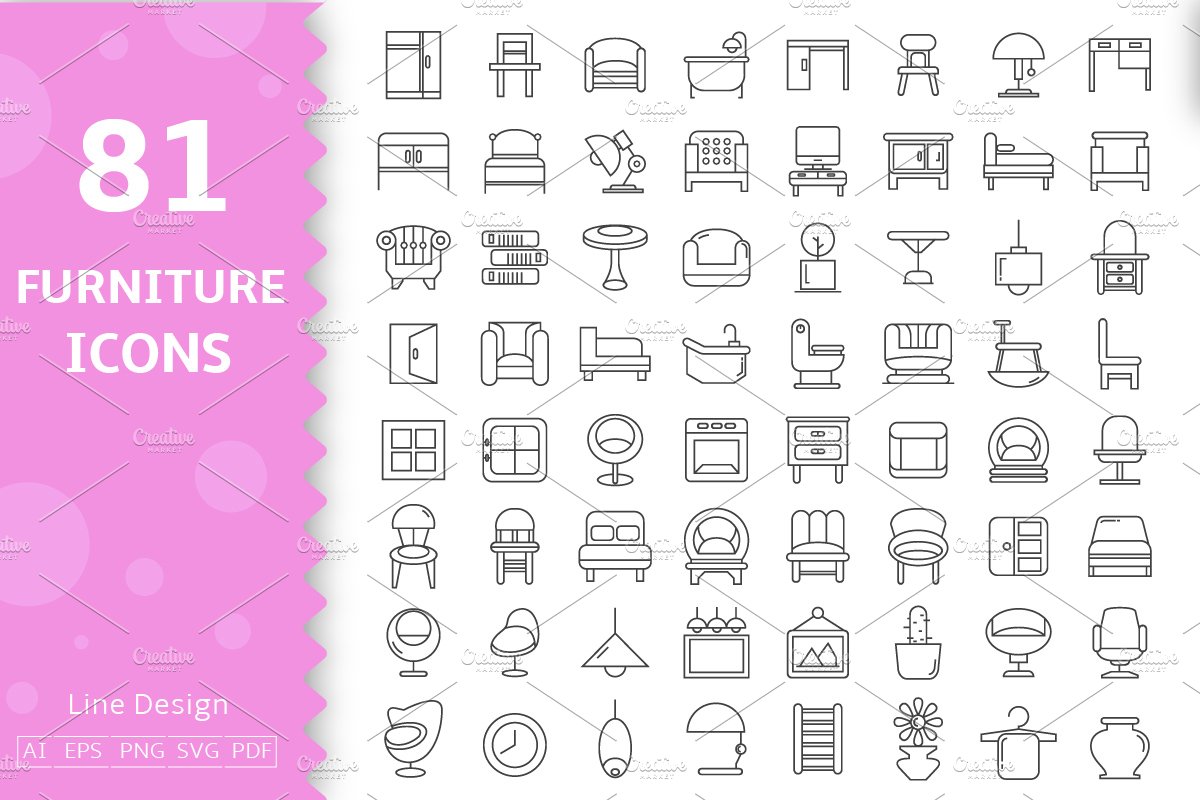 81 Furniture & Home Decoration Icons cover image.