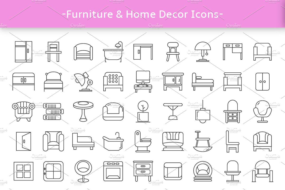 81 Furniture & Home Decoration Icons preview image.