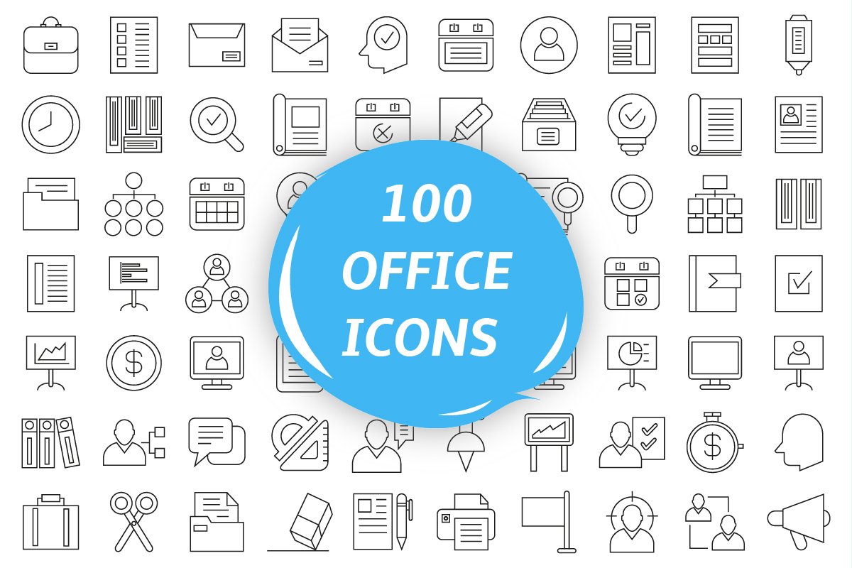 100 Office Icons Set cover image.