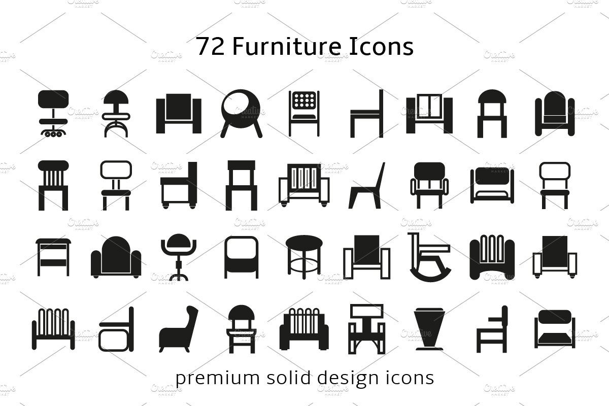 Sofa and Chair Icons Set preview image.