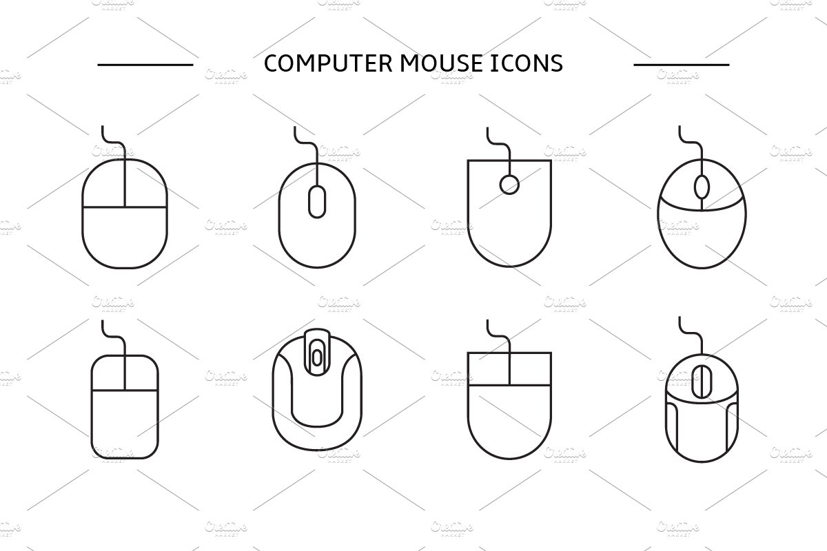 Computer Mouse Line Icons preview image.