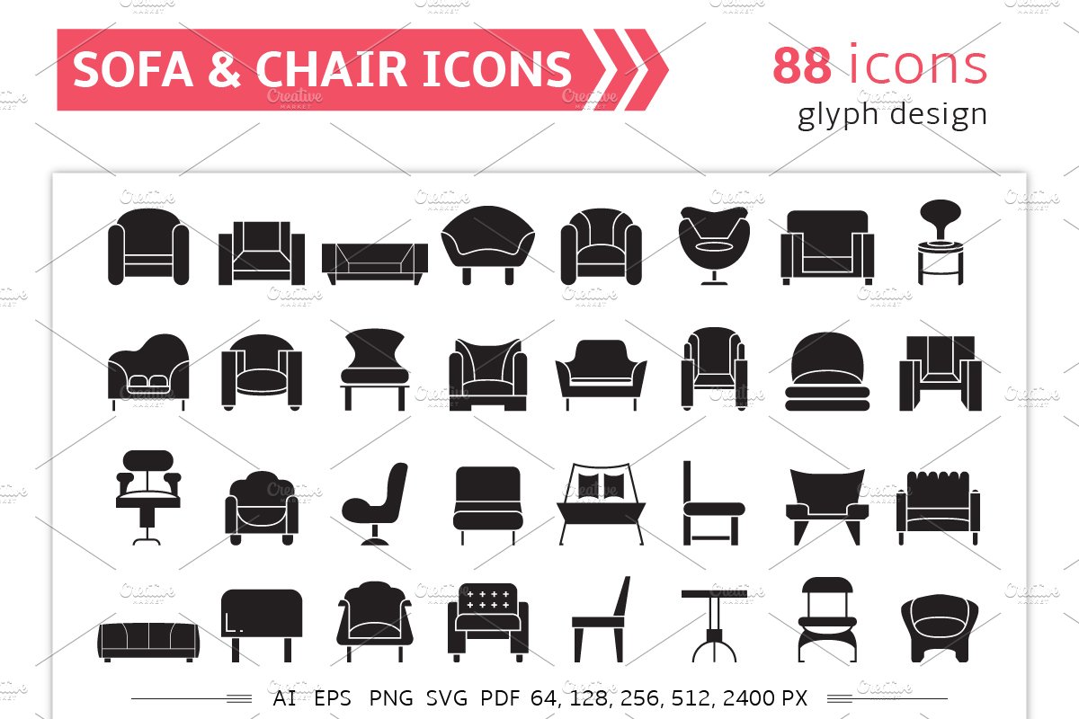 Sofa and Chair Icons Set cover image.