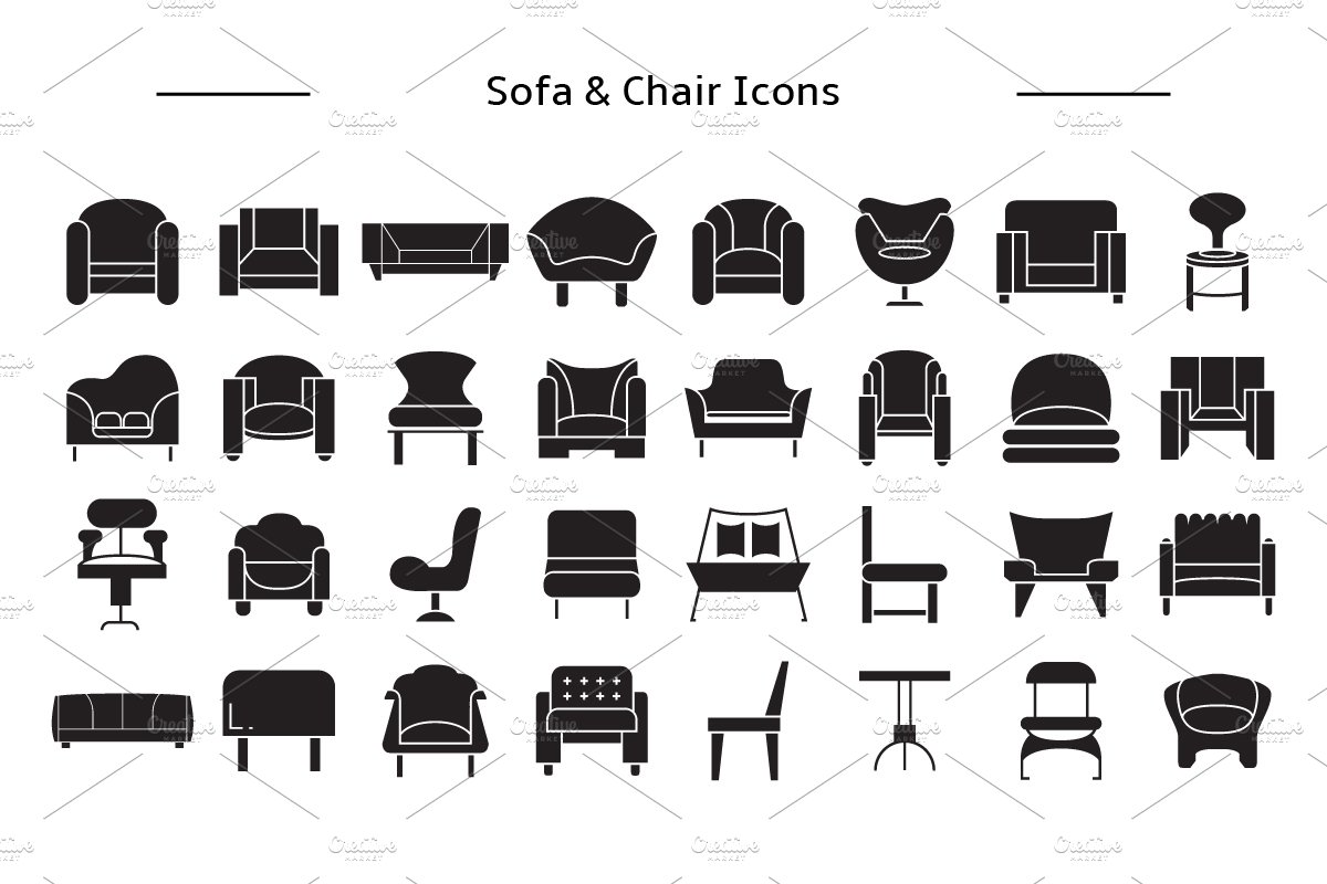 Sofa and Chair Icons Set preview image.