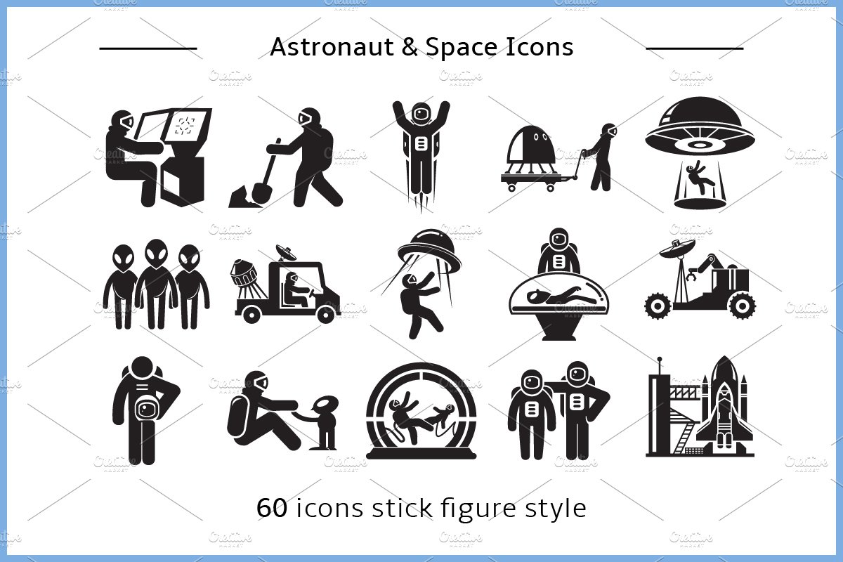 Astronaut Icons and Stick Figures preview image.