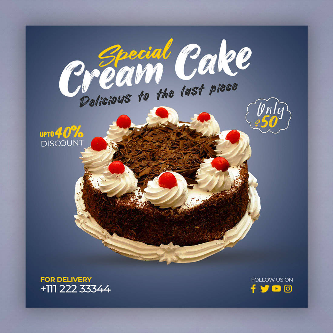 Poster advertising a cake with white frosting and cherries by Simon Gaon.