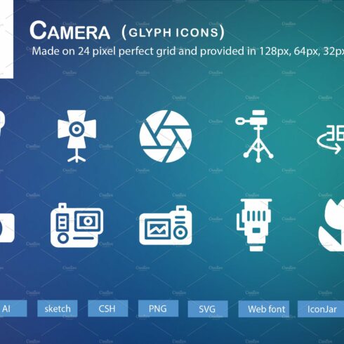 19 Camera Glyph Icons cover image.