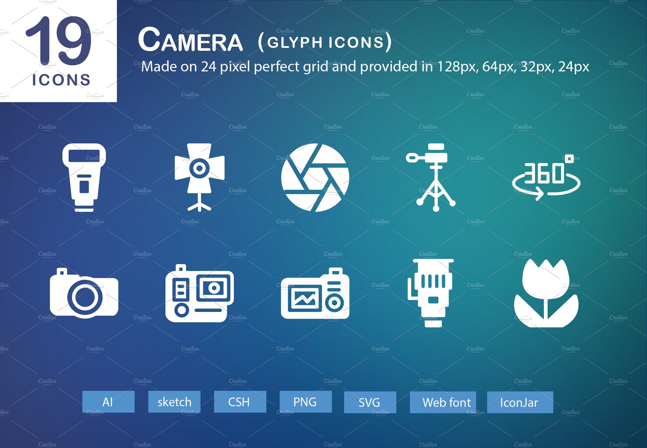 19 Camera Glyph Icons cover image.