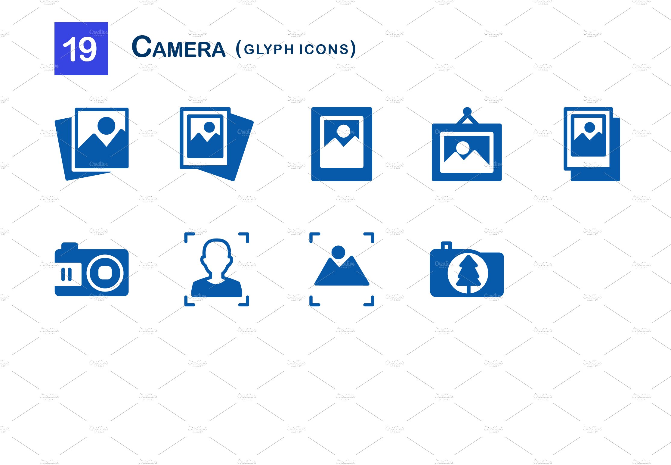 19 Camera Glyph Icons preview image.