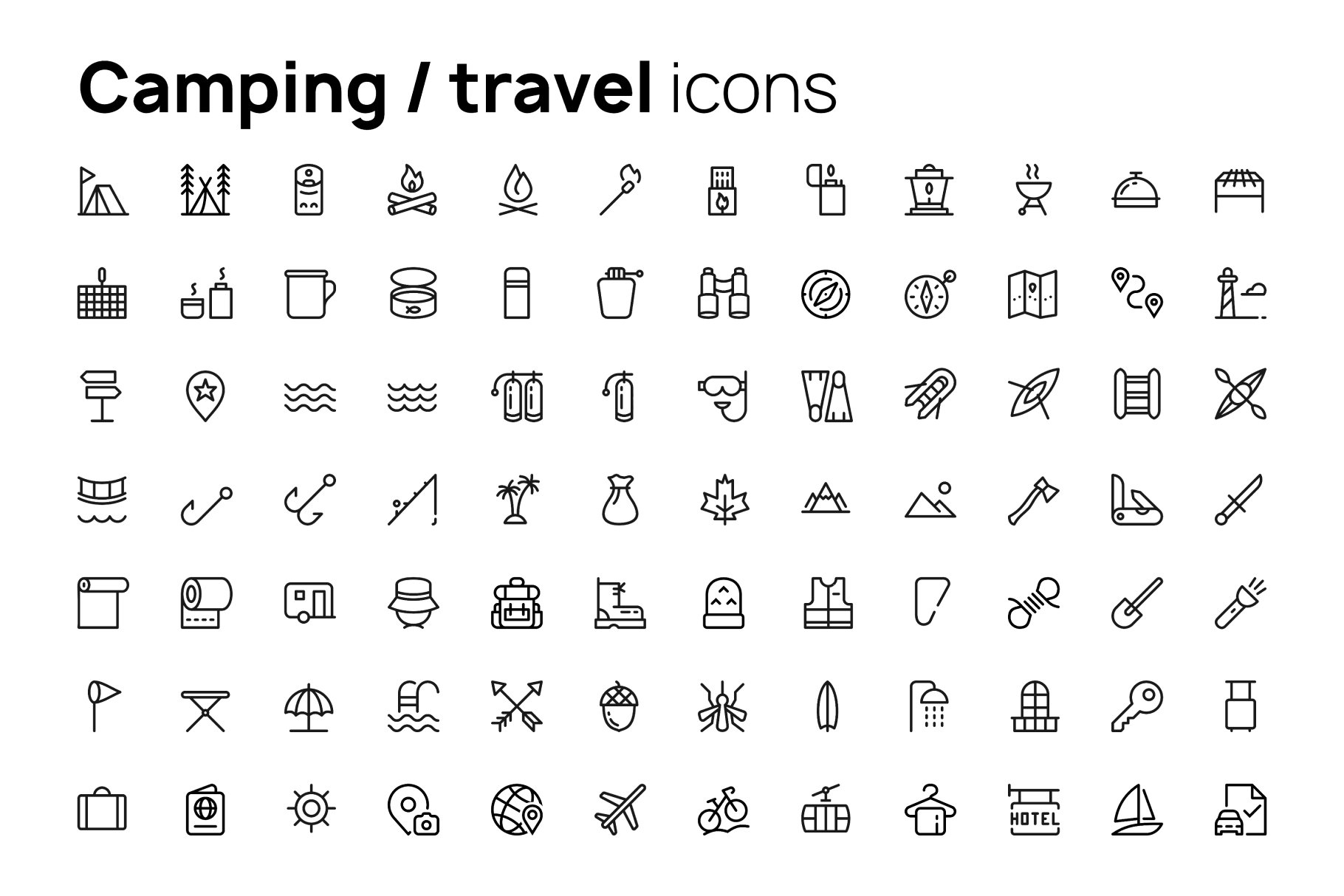 Camping & travel icons preview image.