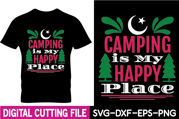 T - shirt that says camping is my happy place.
