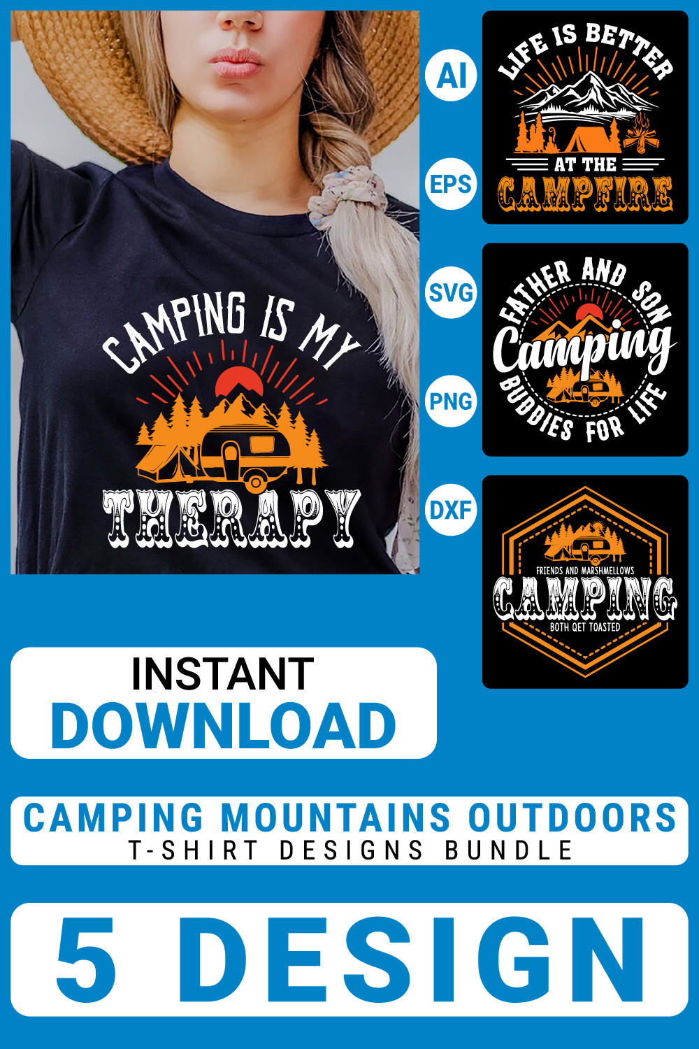 Camping Adventures mountains Outdoors Vector illustration t-shirt design Graphic T-Shirt Design pinterest preview image.