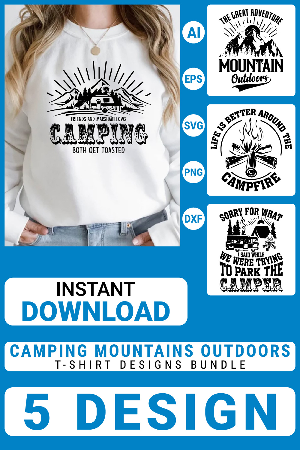 Camping Adventures mountains Outdoors Vector illustration t-shirt design Graphic T-Shirt Design pinterest preview image.