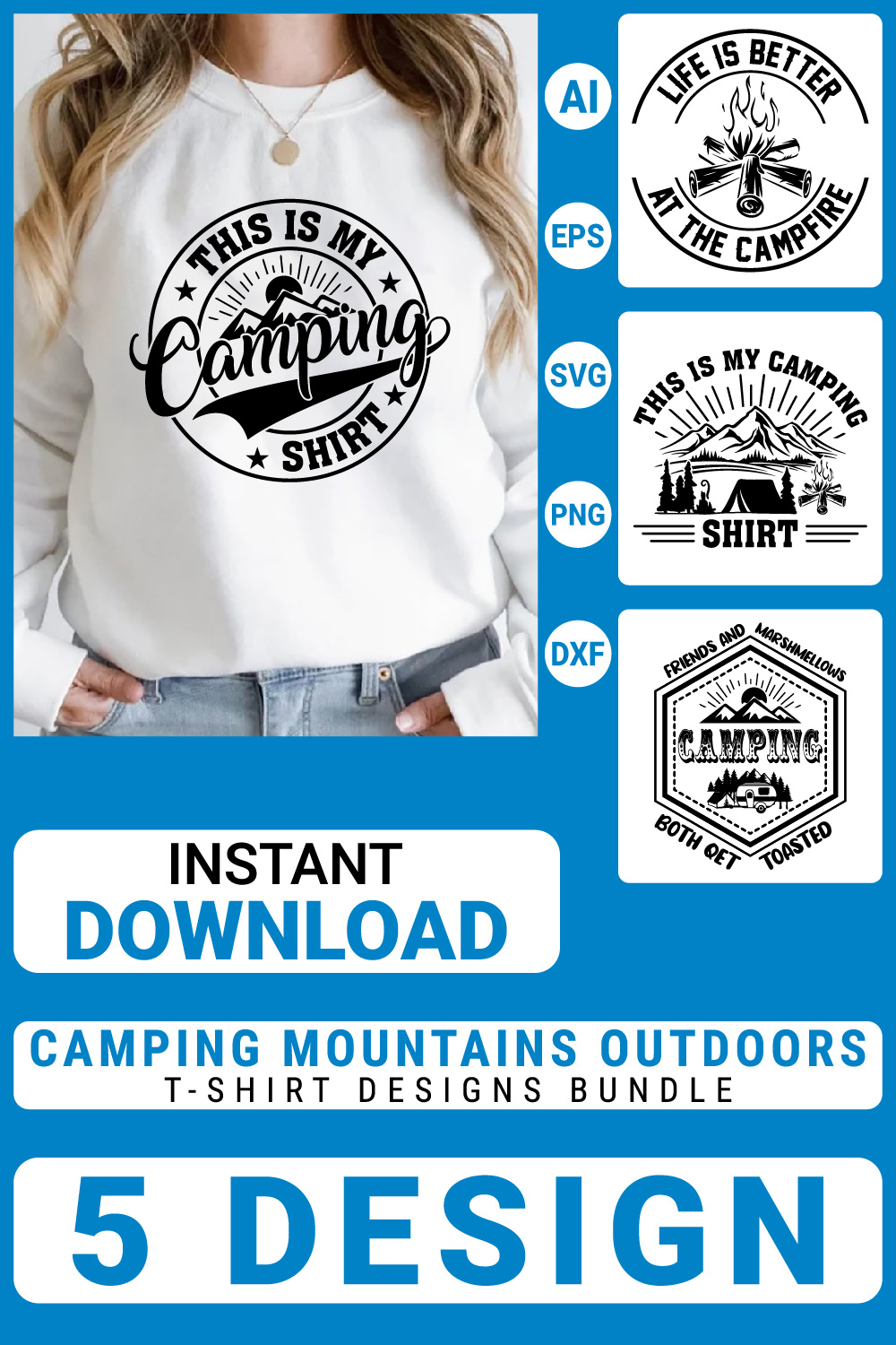 Camping Adventures mountains Outdoors Vector illustration t-shirt design Graphic T-Shirt Design pinterest preview image.