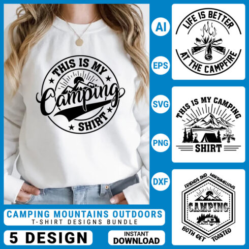 Camping Adventures mountains Outdoors Vector illustration t-shirt design Graphic T-Shirt Design cover image.