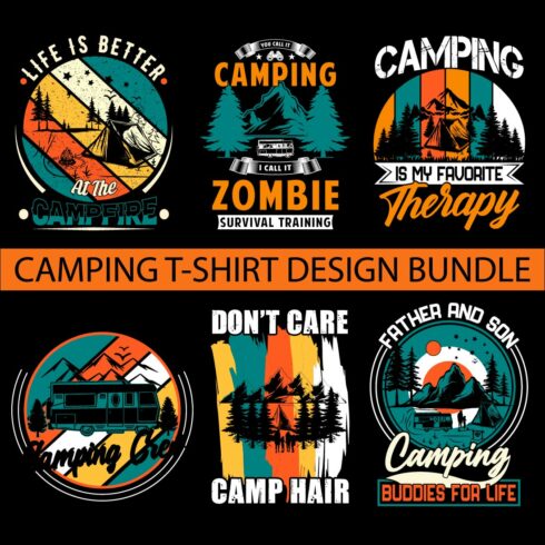 Camping t-shirt design free svg bundle cover image.