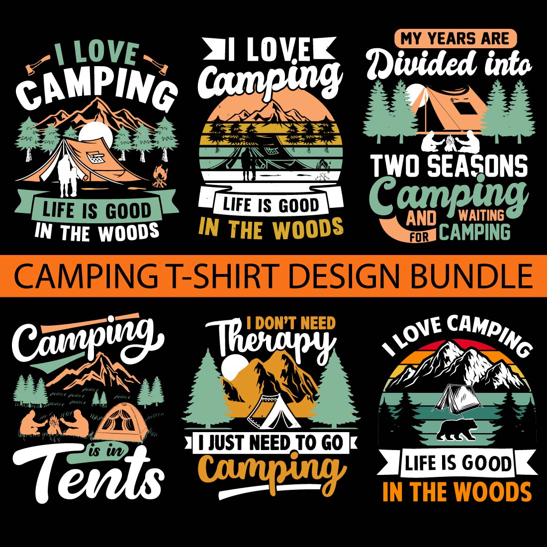 Camping t-shirt design vector cover image.