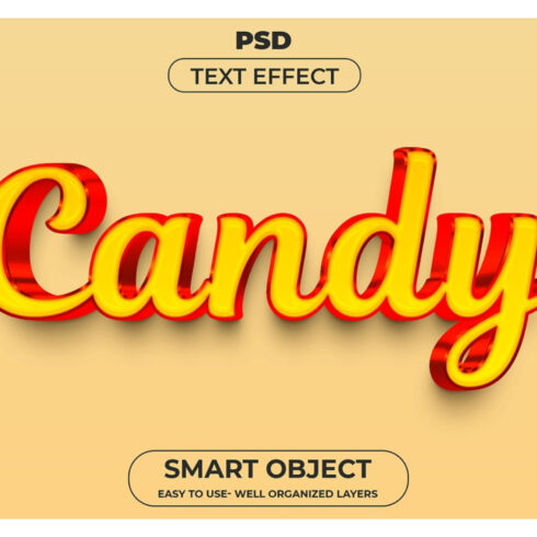 Candy text effect with a yellow background.