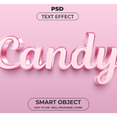 Candy text effect with a pink background.