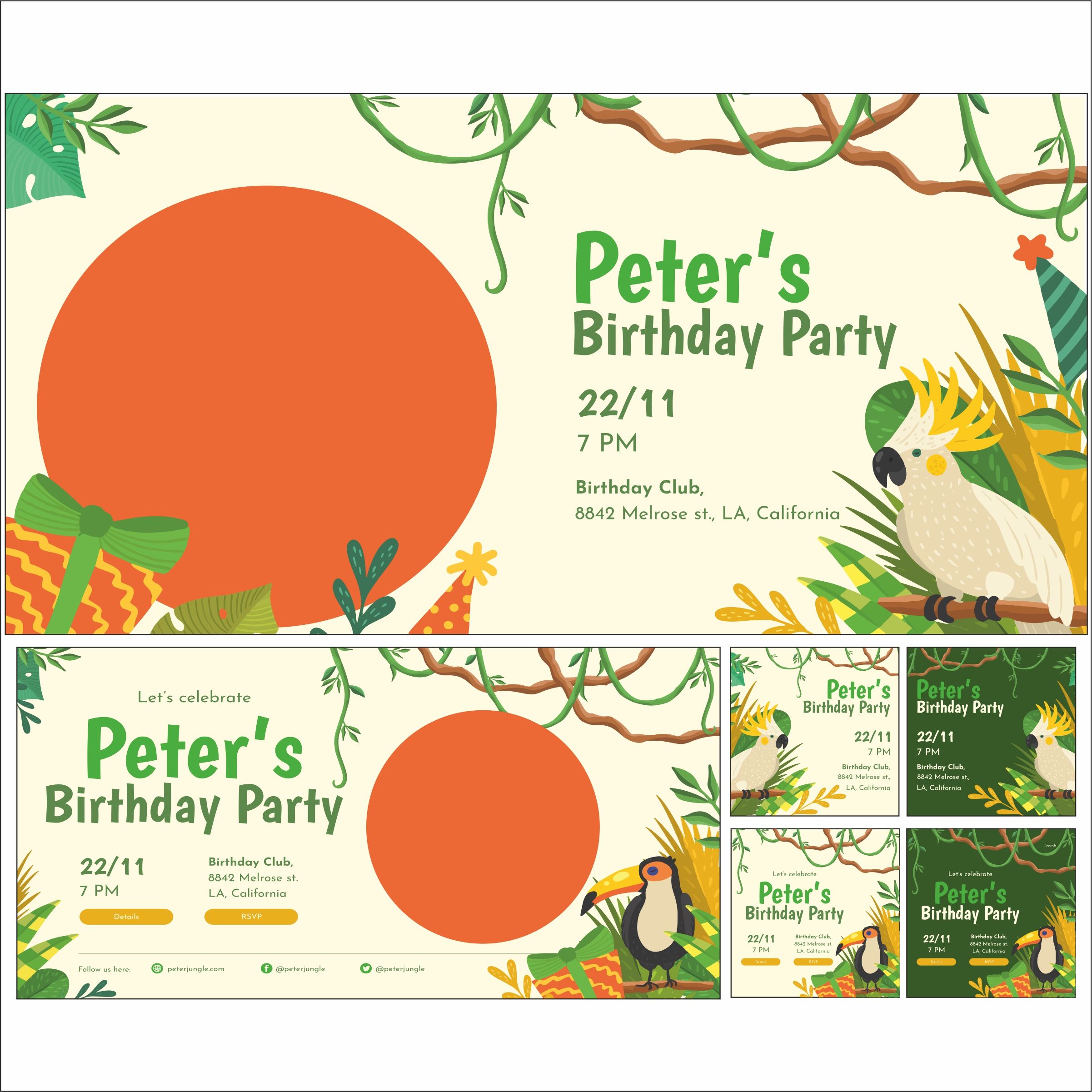 "Peter's Birthday 2 Celebration Pack: Banner with Invite Card Designs" cover image.
