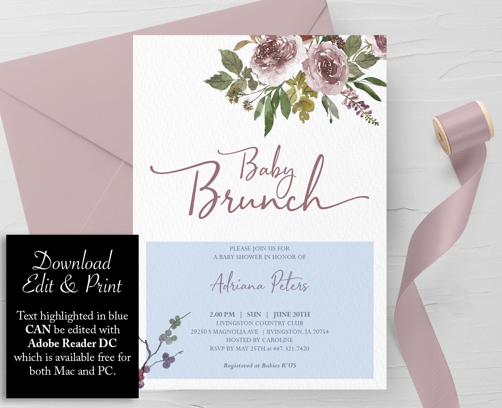 Baby Brunch Shower Invitation preview image.