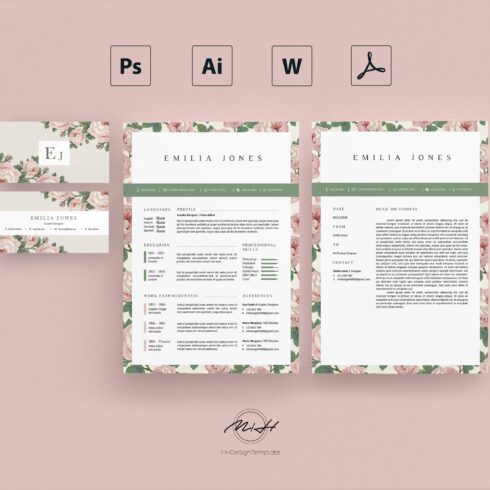 Roses Floral Resume / Card Template cover image.