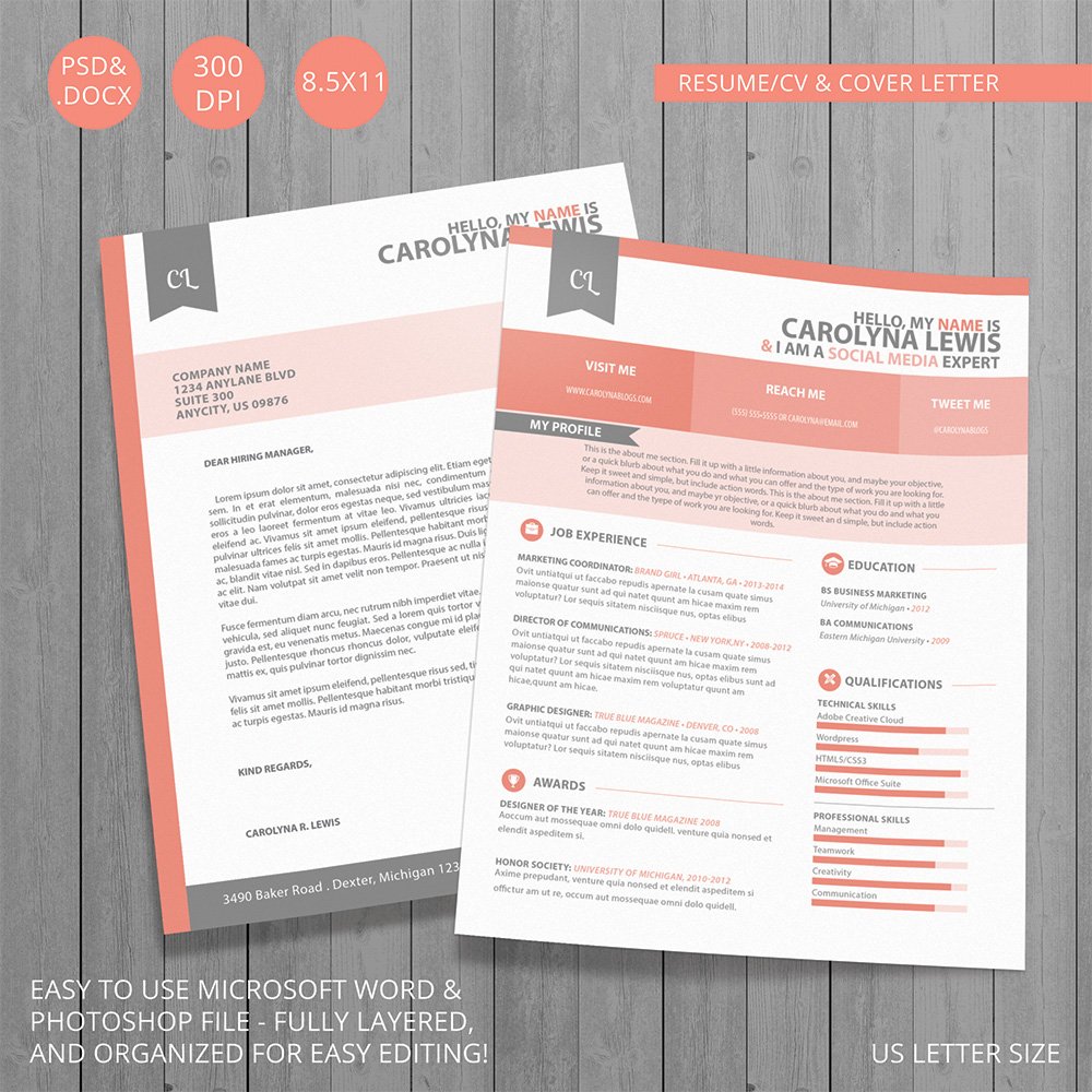 Resume CV and Cover Letter Set preview image.