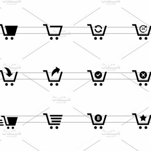 Shopping cart icons on white cover image.