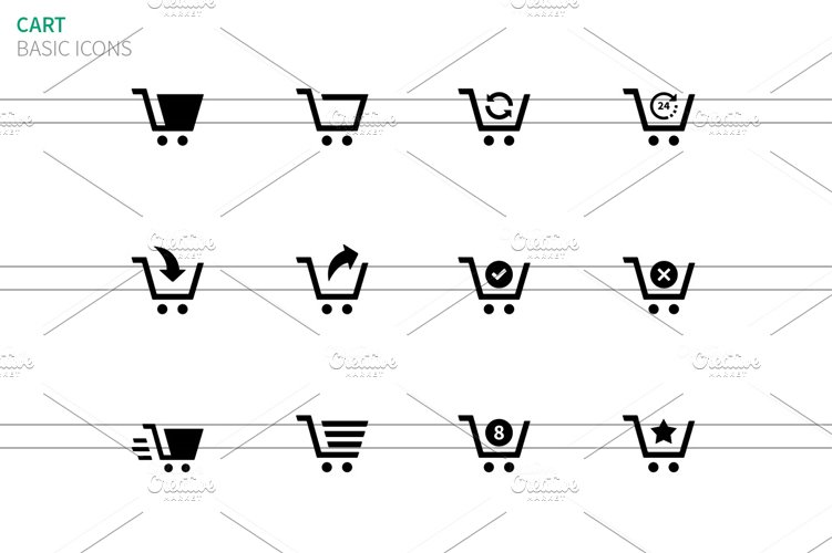 Shopping cart icons on white cover image.